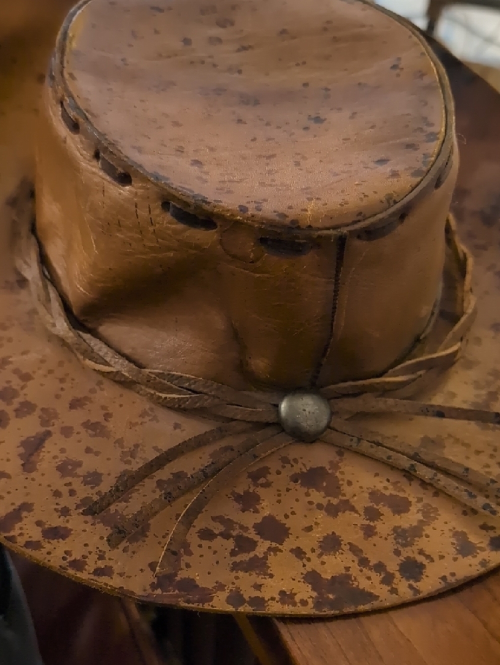 Distressed Brown Leather Cowboy Hat with Braided Band - Picture 4 of 9